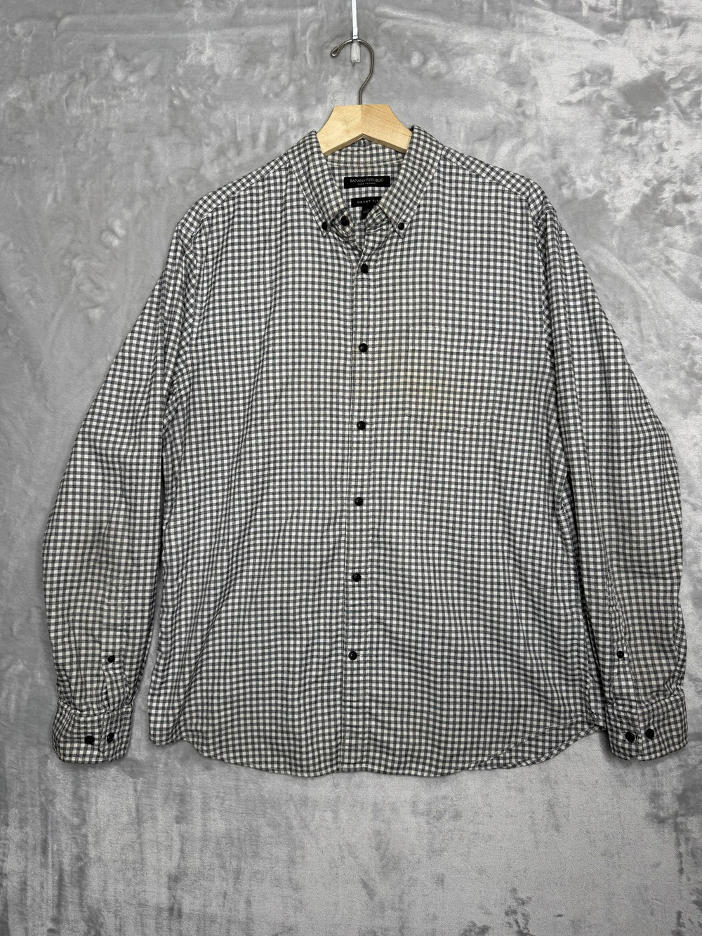 Banana Republic Shirt Mens XL Gray Gingham Luxe Flannel Grant Fit Button Down
